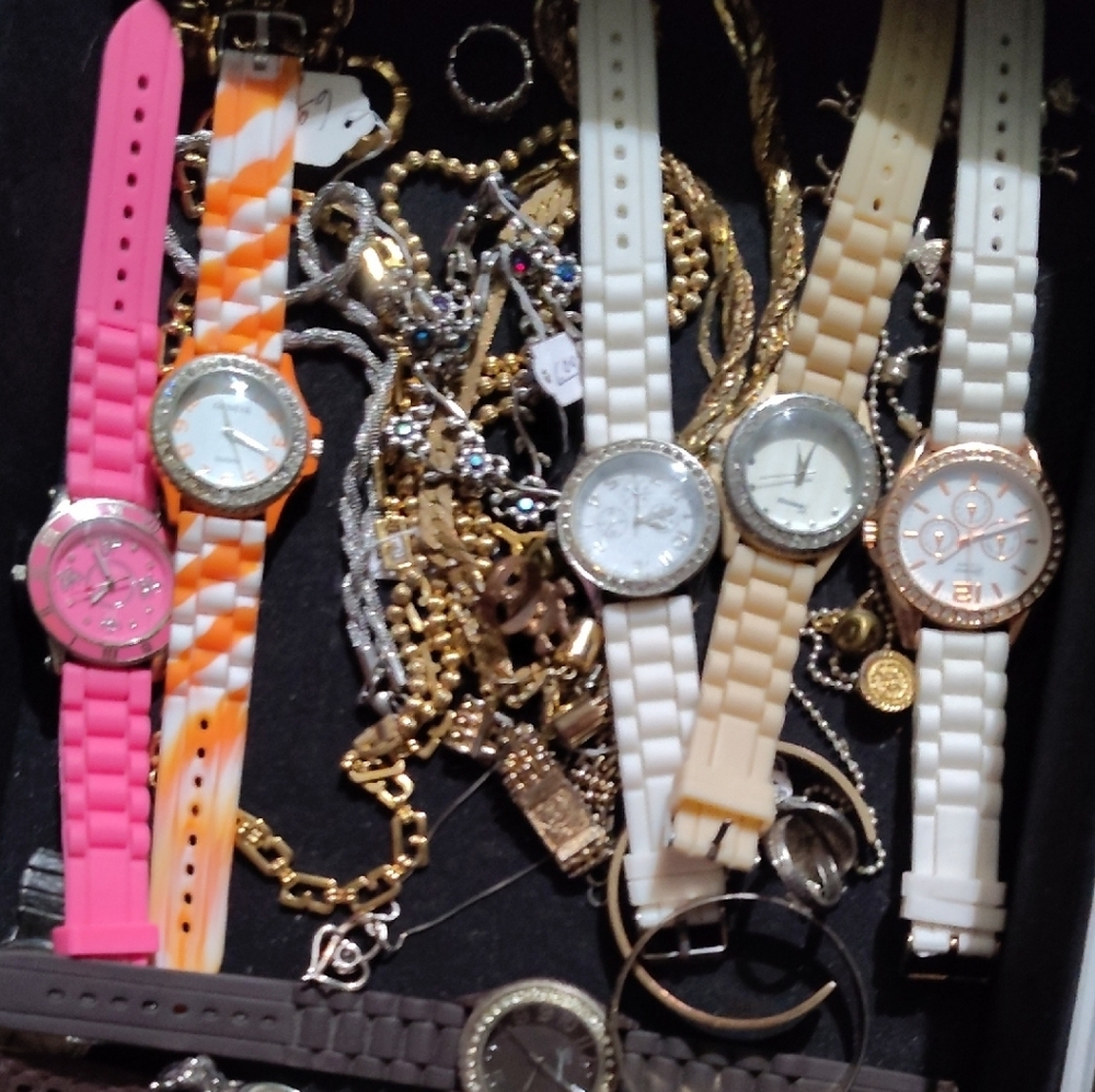 Geneva Pink and Orange Fashion Watches with Rhinestone Bezel